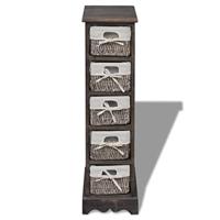 Opbergkast met 5 weefmanden hout bruin - thumbnail