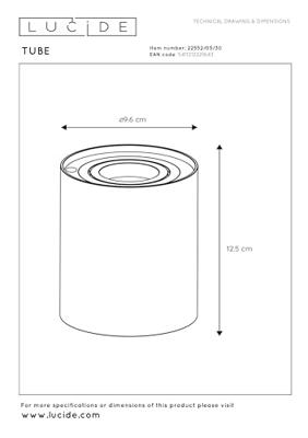 Lucide TUBE - Tafellamp - Ø 9,6 cm - LED 3 StepDim - GU10 - 1x5W 2700K - Zwart