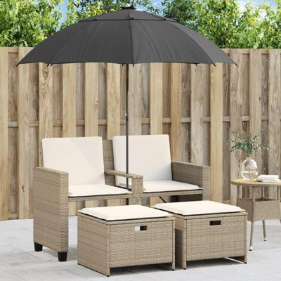 Tuinbank 2-zits met parasol en voetenbanken poly rattan beige Tuinbank 2-zits met parasol en voetenbanken poly rattan beige