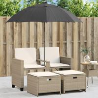 Tuinbank 2-zits met parasol en voetenbanken poly rattan beige - thumbnail
