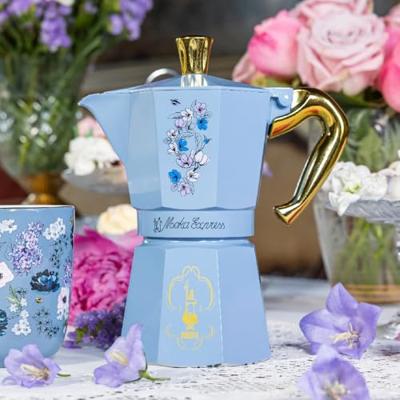 Italiaanse koffiemaker - BIALETTI - Moka Express - Birdgerton Collectie - 6 kopjes - 250 ml - Blauw / Bloemen