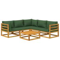 6-delige Loungeset met groene kussens massief hout - thumbnail