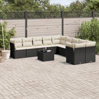 10-delige Loungeset met kussens poly rattan zwart - thumbnail