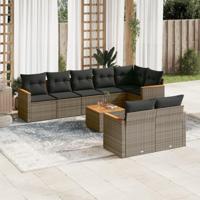 9-delige Loungeset met kussens poly rattan grijs - thumbnail
