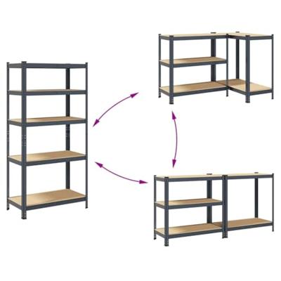 VidaXL Opbergrek 5-laags staal en bewerkt hout antracietkleurig