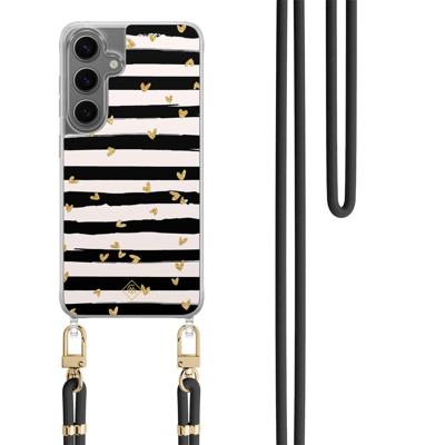 Samsung Galaxy S24 Plus hoesje met zwart koord - Hart streepjes