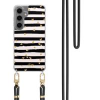 Samsung Galaxy S24 Plus hoesje met zwart koord - Hart streepjes - thumbnail