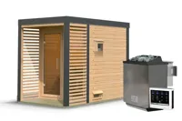 Karibu | Ares 1 Buitensauna | Onbehandeld-Antraciet | Biokachel 9 kW Externe Bediening - thumbnail