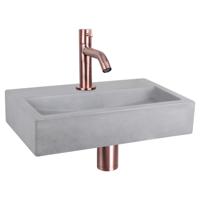 Differnz Flat fonteinset lichtgrijs beton met gebogen kraan rood koper - thumbnail