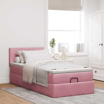 Ottoman bed met matras 90x190cm fluweel roze
