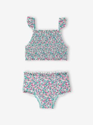 Bikini voor meisjes met smokwerk aan de top blauwgroen