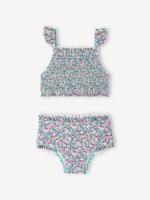 Bikini voor meisjes met smokwerk aan de top blauwgroen - thumbnail