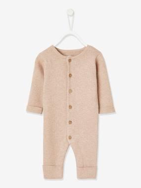 Geribde babypyjama met lange mouwen gechineerd beige