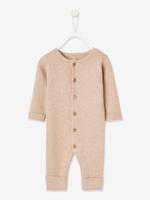 Geribde babypyjama met lange mouwen gechineerd beige - thumbnail