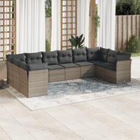 10-delige Loungeset met kussens poly rattan grijs - thumbnail