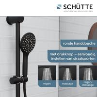 RAVEN doucheset, 3 functies, stang 70 cm, zwart mat antikalk nozzles 3 functies en knop voor waterstop functie douchekop: Ø ca. 15 cm metalen douchestang, lengte: ca. 70 cm wandbevestiging i - thumbnail