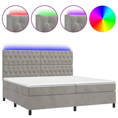 Boxspring met matras en LED fluweel lichtgrijs 200x200 cm