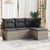 4-delige Loungeset met kussens poly rattan lichtgrijs - thumbnail