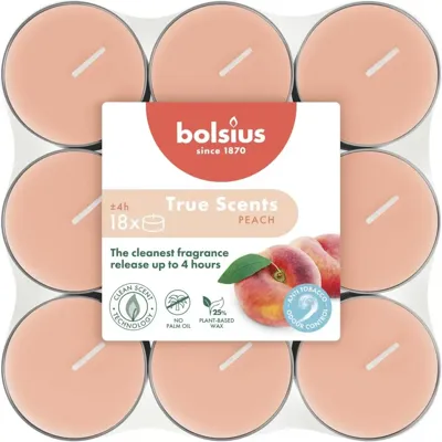 Bolsius geurtheelicht true scents peach 18 stuks