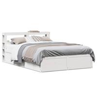Bedframe met hoofdbord massief grenenhout wit 120x190 cm - thumbnail