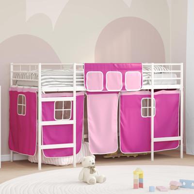 Loftbedframe voor Kinderen met Gordijnen Wit en Roze