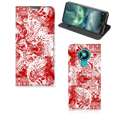 Mobiel BookCase Nokia 3.4 Angel Skull Rood Mobiel BookCase Nokia 3.4 Angel Skull Rood