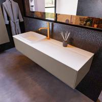 Badkamermeubelset Mondiaz Erin 150 cm met 1 Lade met RIDGE Wastafel Links Talc met 1 kraangat Greeploos Mat Smoke - thumbnail