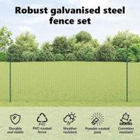 VidaXL Hek met paal groen 1,4 x 10 m staal en pvc - thumbnail