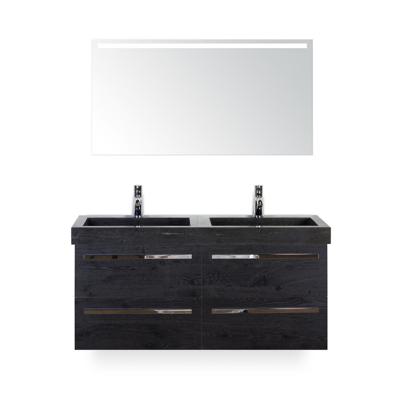 Seville Badmeubelset 120 cm - 4 laden Black Oak - Wastafel Lucca Dubbel - met Sence Spiegel