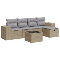 6-delige Loungeset met kussens poly rattan beige - thumbnail