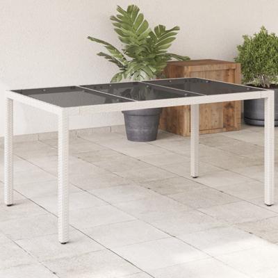 Tuintafel met glazen blad 150x90x75 cm poly rattan wit - thumbnail