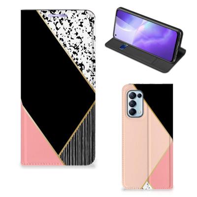 OPPO Find X3 Lite Stand Case Zwart Roze Vormen OPPO Find X3 Lite Stand Case Zwart Roze Vormen