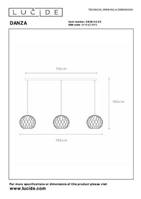 Lucide DANZA - Hanglamp - 3xE27 - Mat Goud / Messing