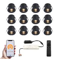 Set van 12 Betty Smart LED Mini Inbouwspots - Veranda spots - 12V 3W 140lm - Dimbaar - Wifi & Bluetooth - 2700K - IP44 waterdicht - Zwart - thumbnail