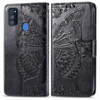 Voor Galaxy M30s Butterfly Love Flower reliëf horizontale Flip lederen draagtas met beugel Lanyard Card slot portemonnee (zwart) - thumbnail
