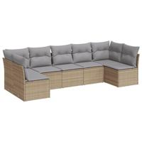 7-delige Loungeset met kussens poly rattan beige - thumbnail