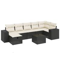 8-delige Loungeset met kussens poly rattan zwart - thumbnail