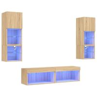 6-delige Tv-wandmeubelset met LED bewerkt hout sonoma eiken - thumbnail