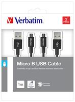 Verbatim 48874 Micro-USB - Synchronisatie- en oplaadkabel, set van 2, robuuste micro-USB-kabel, met knikbescherming, zwart, 2x 100 cm - thumbnail