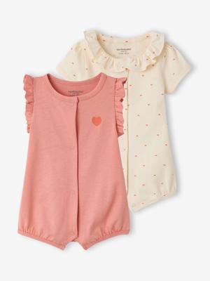 Set van 2 combishorts babymeisje biologisch katoen ecru