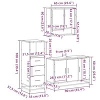 3-delige Badkamermeubelset bewerkt hout gerookt eikenkleurig - thumbnail