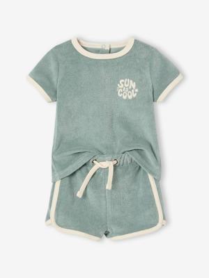 Badstoffen babyset met T-shirt en short grijsblauw