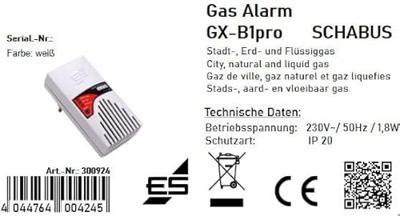 Schabus GX-B1pro integr. Sensor SE Gasmelder Met interne sensor werkt op het lichtnet, werkt via stopcontact Detectie van Methaan, Propaan, Ethanol Schabus GX-B1pro integr. Sensor SE Gasmelder Met interne sensor werkt op het lichtnet, werkt via stopcontact Detectie van Methaan, Propaan, Ethanol