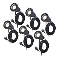 Set van 6 Sydney LED prikspots - GU10 4 Watt 345 Lumen - Dimbaar - Kantelbaar - 4000K neutraal wit - IP64 Waterdicht - 1.5m kabel met EU-stekker - Zwart - thumbnail
