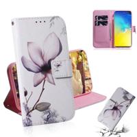 Magnolia bloem patroon gekleurde tekening horizontale Flip lederen case voor Galaxy S10 E met houder & card slots & portemonnee - thumbnail