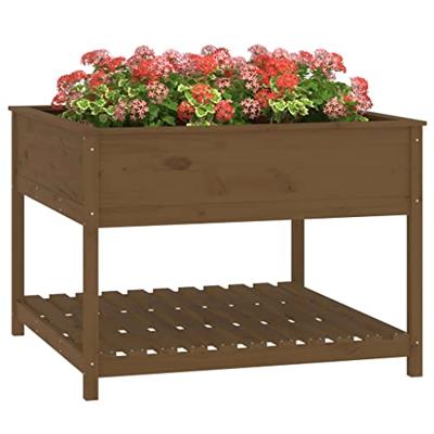VidaXL Plantenbak met schap 111,5x111,5x81 cm grenenhout honingbruin