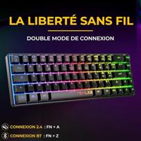 Draadloos gamingtoetsenbord - Membraan - THE G-LAB - KEYZ HYDROGEN - 60% formaat - AZERTY - Verlicht - Zwart - thumbnail