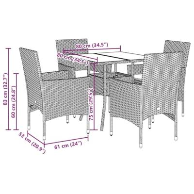 5-delige Tuinset met kussens poly rattan en glas lichtgrijs