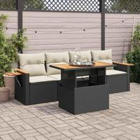 5-delige Loungeset met kussens poly rattan acacia zwart - thumbnail