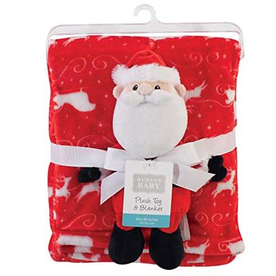 Hudson Baby 2 Piece Unisex Baby Plush Blanket with Toy, Santa, One Size
